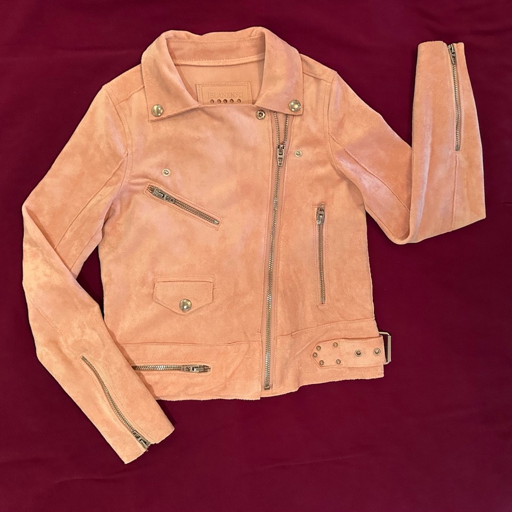 BLANKNYC Pink Suede Leather Girls’ Moto Jacket Asymmetrical Zipper
